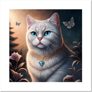 White British Shorthair With Butterflies Posters and Art